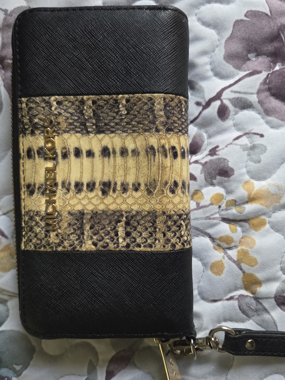 MICHAEL KORS Black Wallet with Yellow Snake-Print Accent